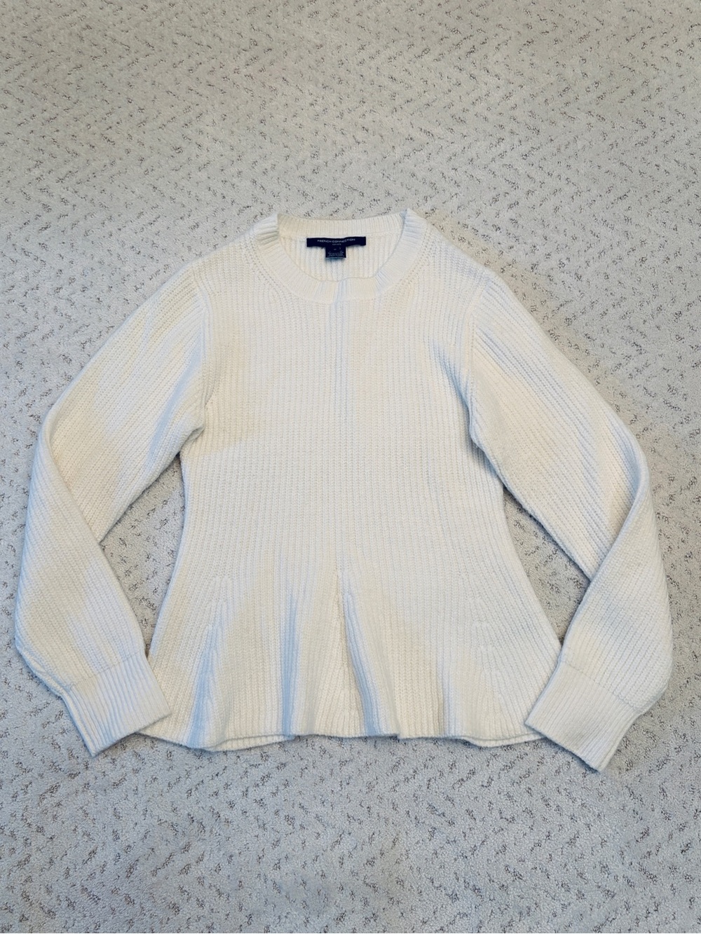 French Connection Peplum Crewneck Sweater Size M Creamy White Ribbed Flare